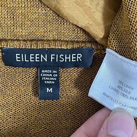 Eileen Fisher Womens Mustard Yellow Knit Linen Silk V neck Mini Dress Sz M - Picture 6 of 6